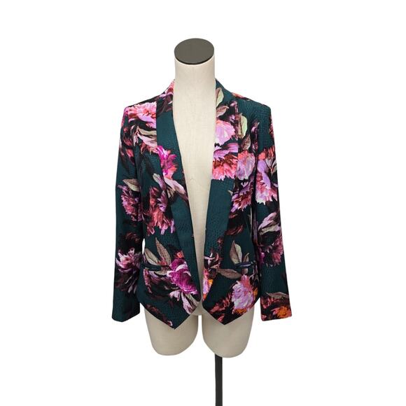 Anthropologie Jackets & Blazers - Anthropologie Cartonnier Green Floral Open Front Blazer Womens Size 2